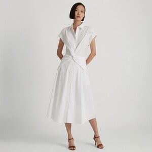 $165 NWT Lauren Ralph Lauren White Twist-Front Cotton-Blend Shirtdress Sz 8